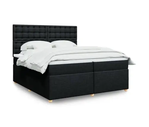 Atsperu Gultas Rāmis Ar Matraci, Melna Audums, 200X200 Cm Vidaxl