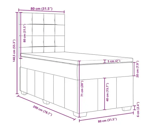 Lova Su Spyruoklėmis Ir Čiužiniu, Kreminė, 80X200cm Audinys