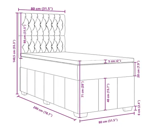Atsperu Gultas Rāmis Ar Matraci, Tumši Brūna, 80X200 Cm, Audums Vidaxl