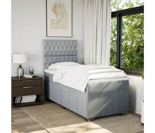 Atsperu Gulta Ar Matraci, Gaiši Pelēka, 90X190 Cm, Audums Vidaxl