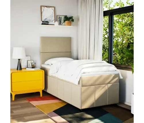 Atsperu Gultas Rāmis Ar Matraci, Krēmkrāsas, 90X200 Cm, Audums Vidaxl