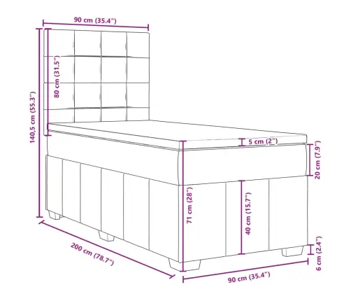 Atsperu Gulta Ar Matraci, Tumši Pelēka, 90X200 Cm, Audums Vidaxl