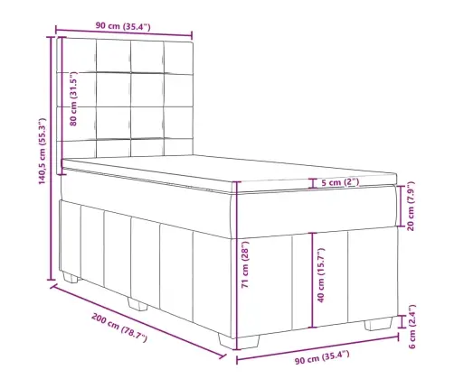 Kontinentaalvoodi Madratsiga, Must, 90X200 cm Kangas