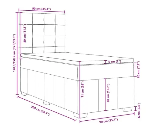 Atsperu Gultas Rāmis Ar Matraci, Tumši Brūna, 90X200 Cm, Audums Vidaxl