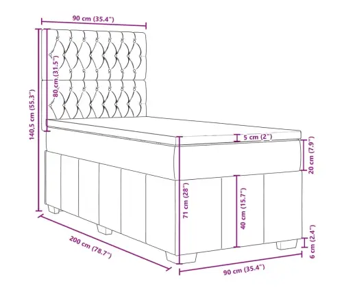 Atsperu Gulta Ar Matraci, Tumši Pelēka, 90X200 Cm, Audums Vidaxl