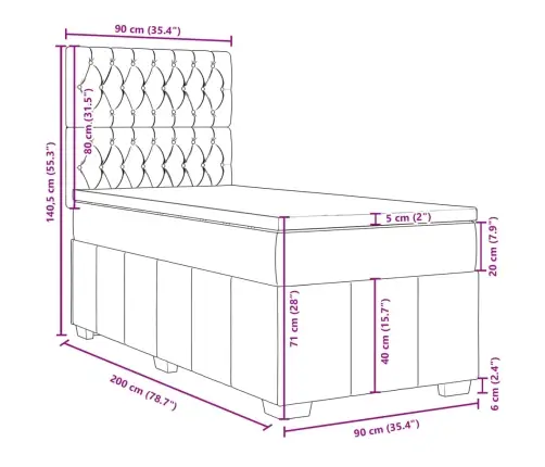 Atsperu Gultas Rāmis Ar Matraci, Zils, 90X200 Cm, Audums Vidaxl