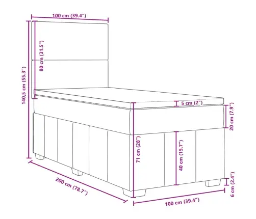 Atsperu Gultas Rāmis Ar Matraci, Tumši Pelēka Audums, 100X200Cm Vidaxl