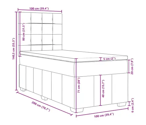Atsperu Gultas Rāmis Ar Matraci, Tumši Pelēka Audums, 100X200Cm Vidaxl