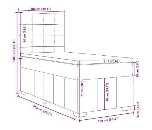 Atsperu Gultas Rāmis Ar Matraci, Pelēkbrūns, 100X200 Cm, Audums Vidaxl
