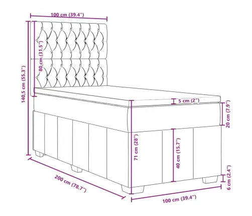 Atsperu Gultas Rāmis Ar Matraci, Krēmkrāsas, 100X200 Cm, Audums Vidaxl