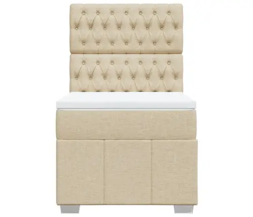 Atsperu Gultas Rāmis Ar Matraci, Krēmkrāsas, 100X200 Cm, Audums Vidaxl