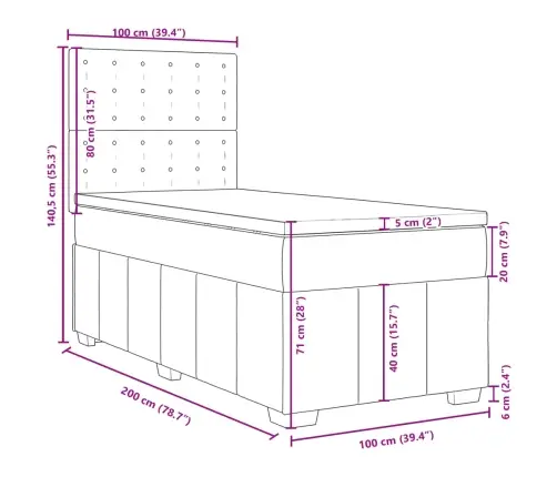 Atsperu Gultas Rāmis Ar Matraci, Tumši Pelēka Audums, 100X200Cm Vidaxl