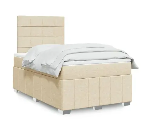 Lova Su Spyruoklėmis Ir Čiužiniu, Kreminė, 120X190cm Audinys