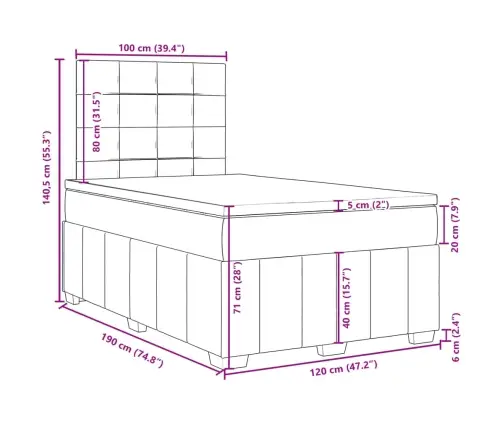 Atsperu Gulta Ar Matraci, Zils Audums, 120X190 Cm Vidaxl