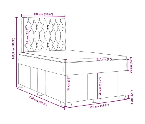 Kontinentaalvoodi Madratsiga, Tumehall, 120 X 190 cm Kangas