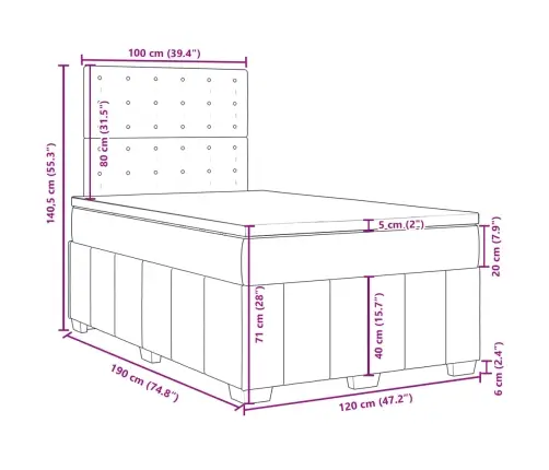 Atsperu Gulta Ar Matraci, Krēmkrāsas Audums, 120X190 Cm Vidaxl