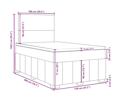 Atsperu Gultas Rāmis Ar Matraci, Pelēkbrūns, 120X200 Cm, Audums Vidaxl