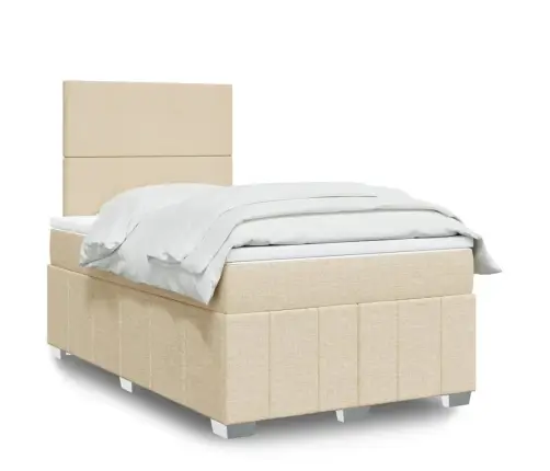 Atsperu Gultas Rāmis Ar Matraci, Krēmkrāsas, 120X200 Cm, Audums Vidaxl