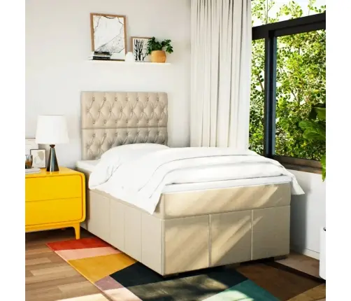 Atsperu Gultas Rāmis Ar Matraci, Krēmkrāsas, 120X200 Cm, Audums Vidaxl