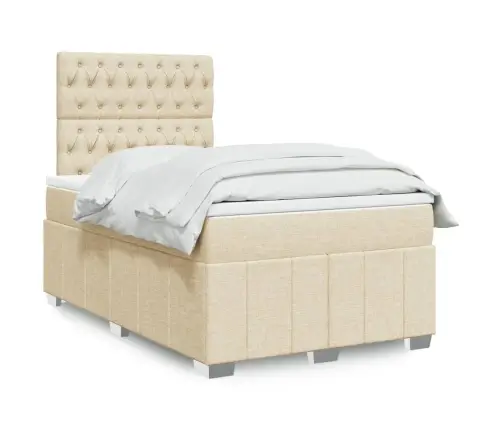 Atsperu Gultas Rāmis Ar Matraci, Krēmkrāsas, 120X200 Cm, Audums Vidaxl