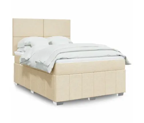 Atsperu Gulta Ar Matraci, Krēmkrāsas Audums, 140X190 Cm Vidaxl