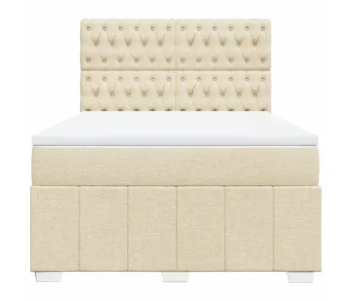 Lova Su Spyruoklėmis Ir Čiužiniu, Kreminė, 140X200 cm Audinys