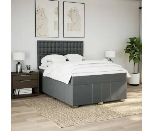 Atsperu Gulta Ar Matraci, Tumši Pelēka, 140X200 Cm, Audums Vidaxl