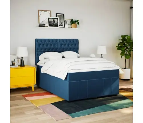 Lova Su Spyruoklėmis Ir Čiužiniu, Mėlyna, 160X200 cm Audinys