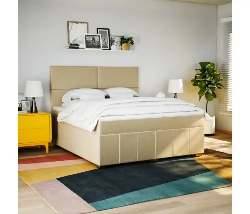 Lova Su Spyruoklėmis Ir Čiužiniu, Kreminė, 180X200 cm Audinys