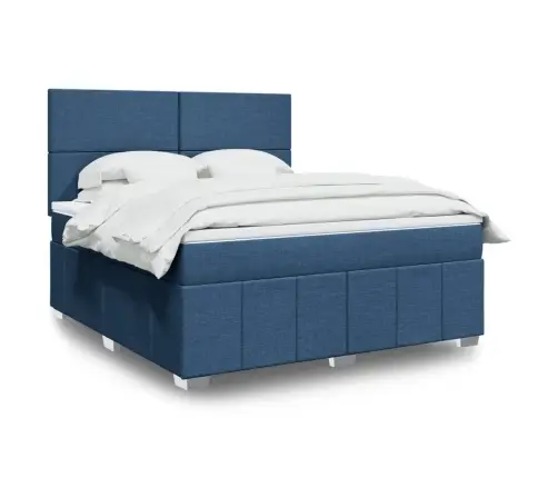 Lova Su Spyruoklėmis Ir Čiužiniu, Mėlyna, 180X200 cm Audinys