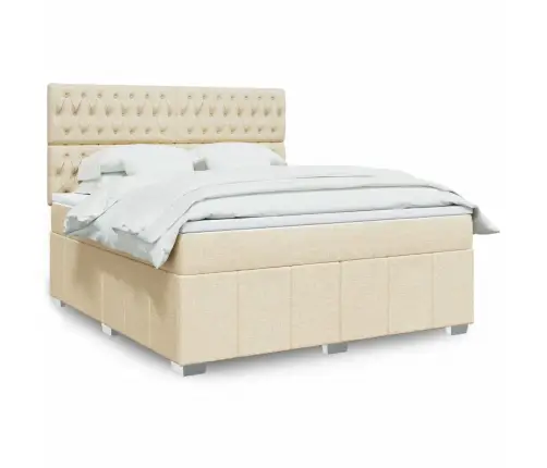 Atsperu Gulta Ar Matraci, Krēmkrāsas, 180X200 Cm, Audums Vidaxl