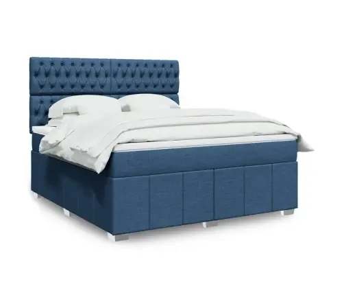 Atsperu Gulta Ar Matraci, Zils, 180X200 Cm, Audums Vidaxl