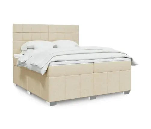 Lova Su Spyruoklėmis Ir Čiužiniu, Kreminė, 200X200 cm Audinys