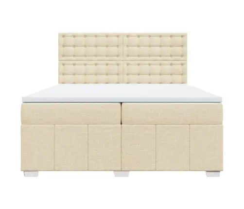 Atsperu Gultas Rāmis Ar Matraci, Krēmkrāsas Audums, 200X200 Cm Vidaxl