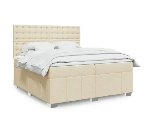 Atsperu Gultas Rāmis Ar Matraci, Krēmkrāsas Audums, 200X200 Cm Vidaxl