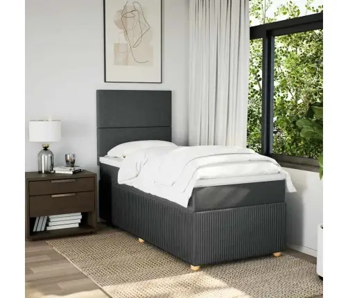 Atsperu Gultas Rāmis Ar Matraci, Tumši Pelēka, 80X200Cm, Audums Vidaxl