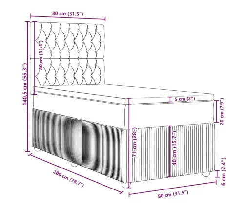 Kontinentaalvoodi Madratsiga, Tumehall, 80X200 cm Kangas