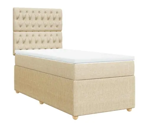 Lova Su Spyruoklėmis Ir Čiužiniu, Kreminė, 80X200cm Audinys