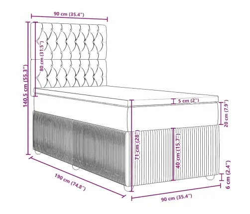 Lova Su Spyruoklėmis Ir Čiužiniu, Kreminė, 90X190 cm Audinys