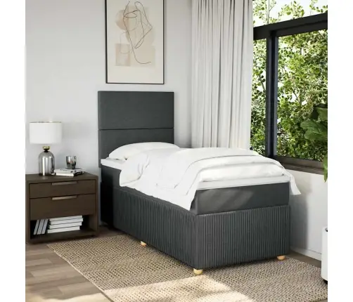 Atsperu Gulta Ar Matraci, Tumši Pelēka, 90X200 Cm, Audums Vidaxl