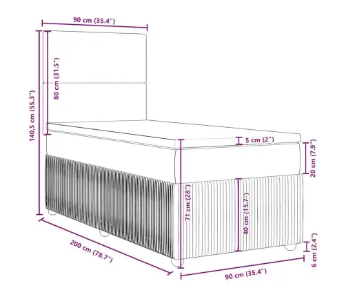 Atsperu Gultas Rāmis Ar Matraci, Krēmkrāsas, 90X200 Cm, Audums Vidaxl