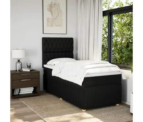 Atsperu Gultas Rāmis Ar Matraci, Melna, 90X200 Cm, Audums Vidaxl