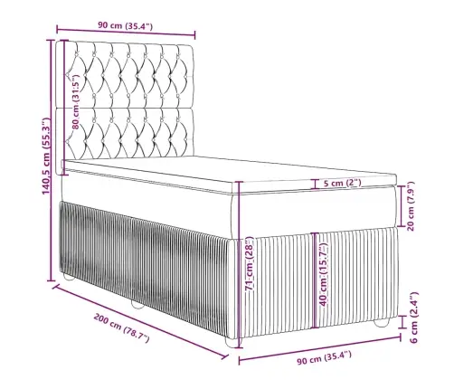 Atsperu Gultas Rāmis Ar Matraci, Krēmkrāsas, 90X200 Cm, Audums Vidaxl