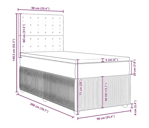 Kontinentaalvoodi Madratsiga, Tumepruun, 90X200 cm Kangas