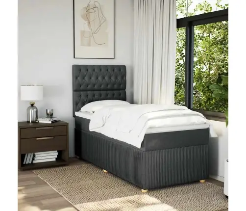 Atsperu Gultas Rāmis Ar Matraci, Tumši Pelēka Audums, 100X200Cm Vidaxl