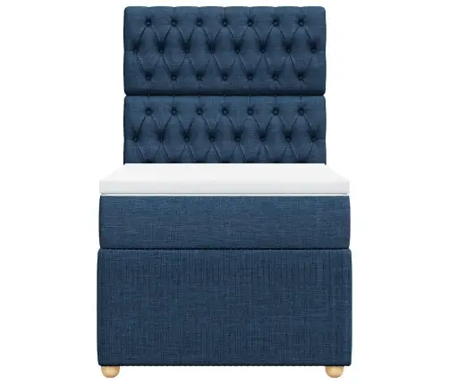 Atsperu Gultas Rāmis Ar Matraci, Zils, 100X200 Cm, Audums Vidaxl