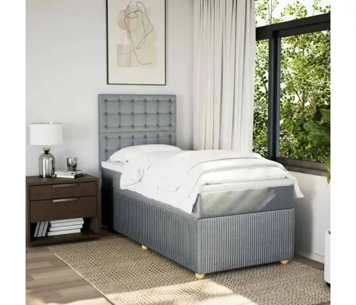 Lova Su Spyruoklėmis Ir Čiužiniu, Pilka, 100X200cm Audinys