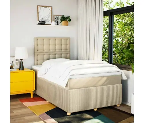 Lova Su Spyruoklėmis Ir Čiužiniu, Kreminė, 120X190cm Audinys