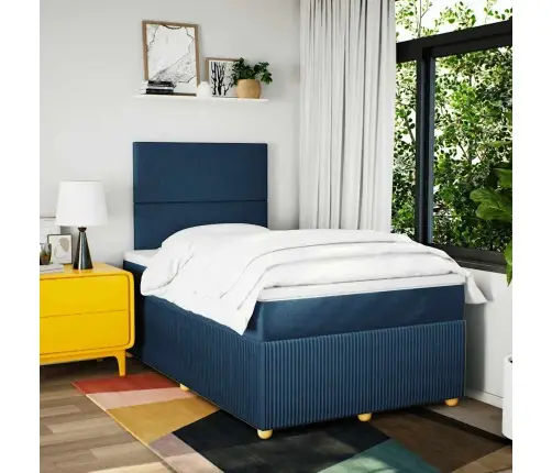 Lova Su Spyruoklėmis Ir Čiužiniu, Mėlyna, 120X200 cm Audinys