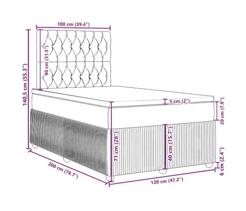 Atsperu Gultas Rāmis Ar Matraci, Pelēkbrūns, 120X200 Cm, Audums Vidaxl